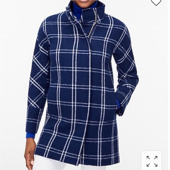 J CREW WOOL CITY COAT IN NAVY BLUE AND WHITE‎ WINDOWPANE - Picture 10 of 11